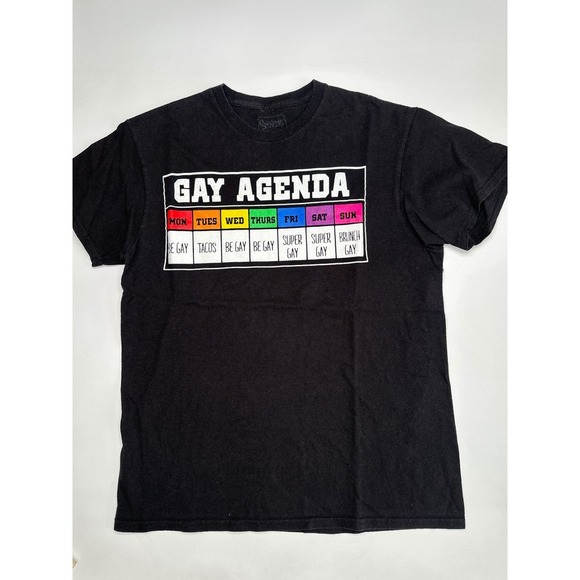 Gay Agenda Rainbow LGBTQ Pride Funny Graphic T-Shirt Mens Medium M Spencers - Picture 1 of 7